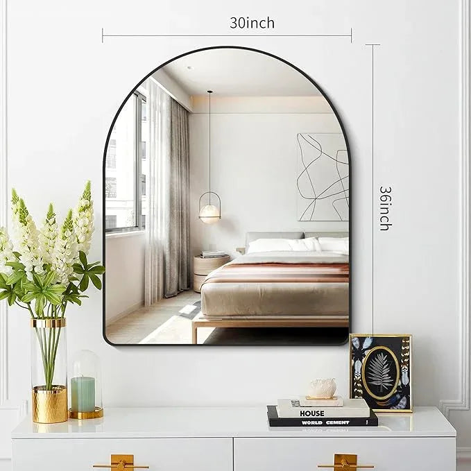 FORBATH Arched Bathroom Mirror 30x36 Inch, Bathroom Mirror Wall Mounted Modern Black Aluminum Frame Decor Dresser Mirror for Bedroom Living Room Entryway, Hanging or Leaning Against Wall - ModernBath