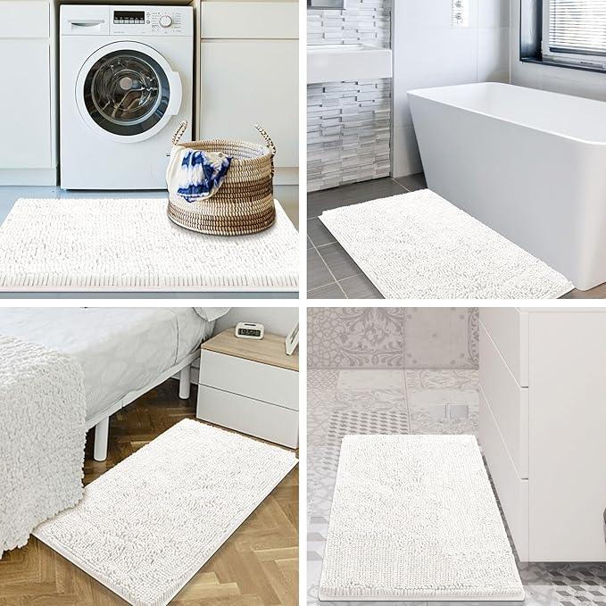 Smiry Luxury Chenille Bathroom Rugs 36x24, Extra Soft and Absorbent Shaggy Bath Mat, Machine Washable, Non-Slip Plush Carpet Runner for Tub, Shower, and Floor, Home Decor Accessories, Ivory - ModernBath