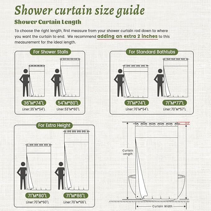WONICY Extra Long No Hook Shower Curtain with Snap in Liner, Polyester Textured Shower Curtain with Liner Set, Waterproof Washable Hotel Style Shower Curtains for Bathroom, 71Wx86H, Sage Green - ModernBath