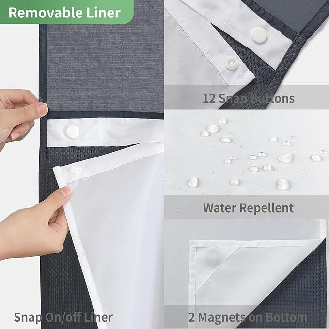 eachope Stall No Hook Shower Curtain with Snap-in Fabric Liner Set,Waffle Weave Shower Curtains for Bathroom,Hotel Luxury Decor Bathroom Curtain Set,Waterproof & Washable,Navy,54Wx80H - ModernBath