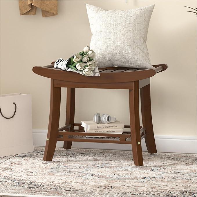 Eastglory Bamboo Shower Bench Chair Bathroom Shower Stool Seat for Inside Shower Bathtub with Storage Shelf Shower Foot Rest for Shaving Legs 25.2 x 13 x 19.2 Inches Chestnut Brown - ModernBath