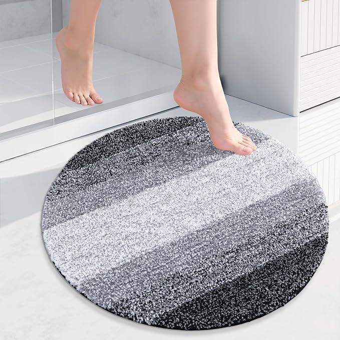 Arotive Microfiber Bathroom Rugs, Shaggy Soft and Absorbent Bath Rug, Non-Slip, Thick Plush Machine Washable Dry Bath Mats for Bathroom, Tub and Shower, 24x24, Black, Round - ModernBath