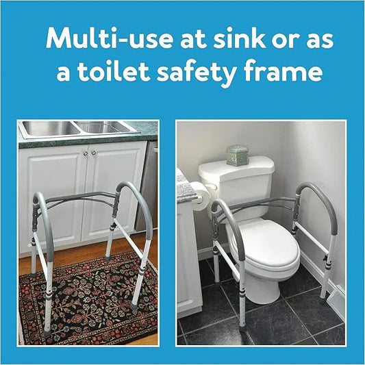 Carex Toilet Safety Rails, Adjustable and Detachable Toilet Safety Frame with Handles for Elderly, Handicap, or Disabled, Heavy-Duty Non-Slip Bathroom Grab Bar, with Padded Handles and Aluminum Frame - ModernBath