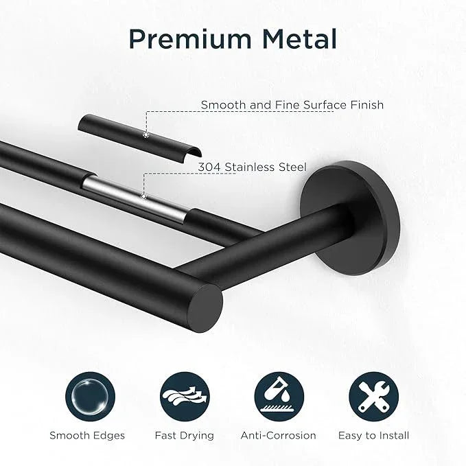 FORIOUS Black Double Towel Bar, 24 Inch Double Towel Racks for Bathroom, Heavy Duty SUS304 Stainless Steel Towel Holder Rail Wall Mount, Includes Wall Mounting Hardware, Matte Black - ModernBath