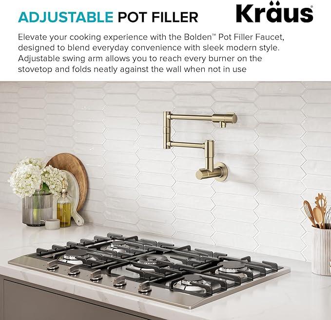 KRAUS Bolden Pot Filler Faucet with Retractable Arm, Wall Mount Kitchen Faucet, Pot Filler for Stove in Spot-Free Antique Champagne Bronze, KPF-5003SFACB - ModernBath