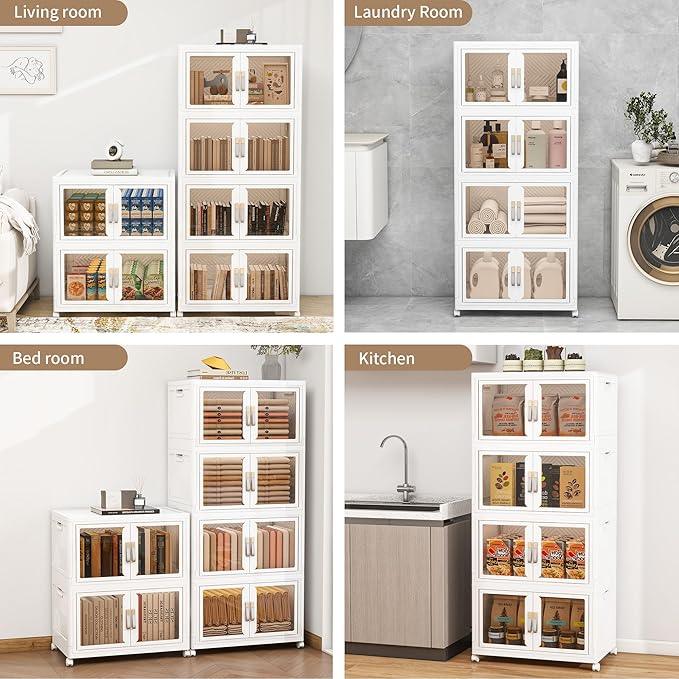 Large Stackable Storage Bins with 2 Lids, 660QT-110QT*6Tier Foldable Cabinet for Closet Organizers, Plastic Storage Containers Box with Wheels - ModernBath