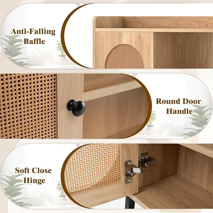 Giantex Over The Toilet Storage Cabinet with Rattan Door, Freestanding Space Saver Rack Above Toilet with Metal Stand, Adjustable Shelf, Over Toilet Bathroom Organizer for Restroom, Laundry - ModernBath