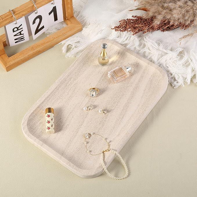 Karibiber Marble Vanity Tray, Bathroom Tray Countertop, Decorative Dresser Organizer, Perfume, Jewelry Holder, Beige Stone Serving for Kitchen Sink Storage(MOCA Cream) - ModernBath