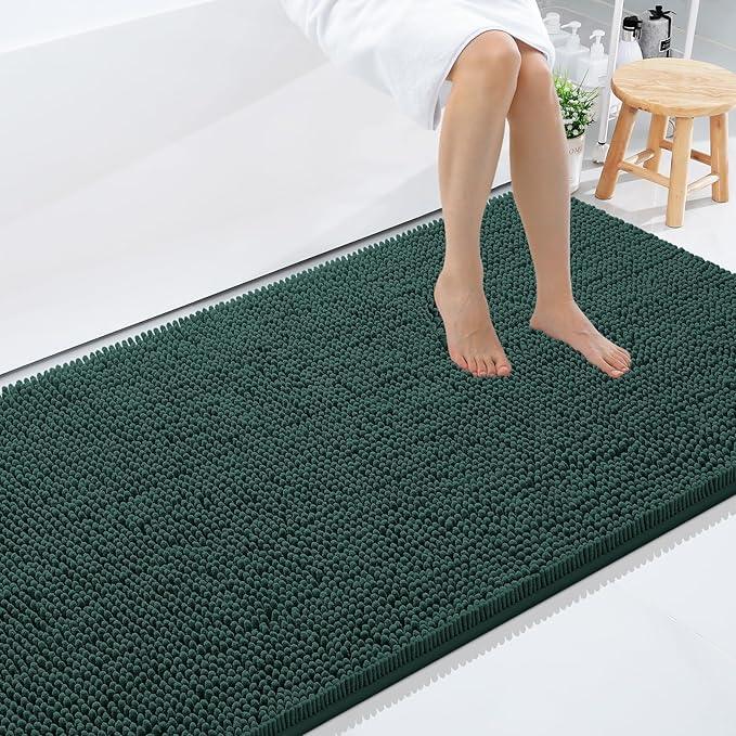 Smiry Luxury Chenille Bathroom Rugs 59x35, Extra Soft and Absorbent Shaggy Bath Mat, Machine Washable, Non-Slip Plush Carpet Runner for Tub, Shower, and Floor, Home Decor Accessories, Green - ModernBath