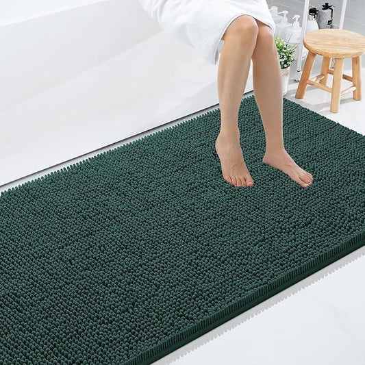 Smiry Luxury Chenille Bathroom Rugs 59x35, Extra Soft and Absorbent Shaggy Bath Mat, Machine Washable, Non-Slip Plush Carpet Runner for Tub, Shower, and Floor, Home Decor Accessories, Green - ModernBath