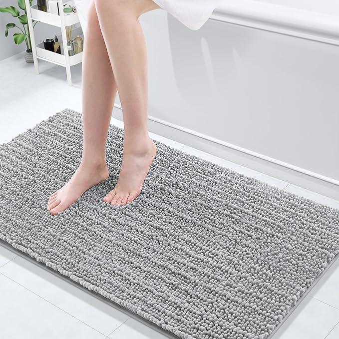 Arotive Luxury Chenille Bathroom Rug Mat, Extra Soft Thick Absorbent Shaggy Bath Rugs, Non-Slip Machine Wash Dry, Plush Bath Mats for Bathroom, Shower and Tub, 54x24, Light Grey - ModernBath