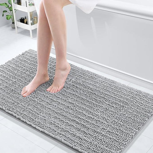 Arotive Luxury Chenille Bathroom Rug Mat, Extra Soft Thick Absorbent Shaggy Bath Rugs, Non-Slip Machine Wash Dry, Plush Bath Mats for Bathroom, Shower and Tub, 54x24, Light Grey - ModernBath