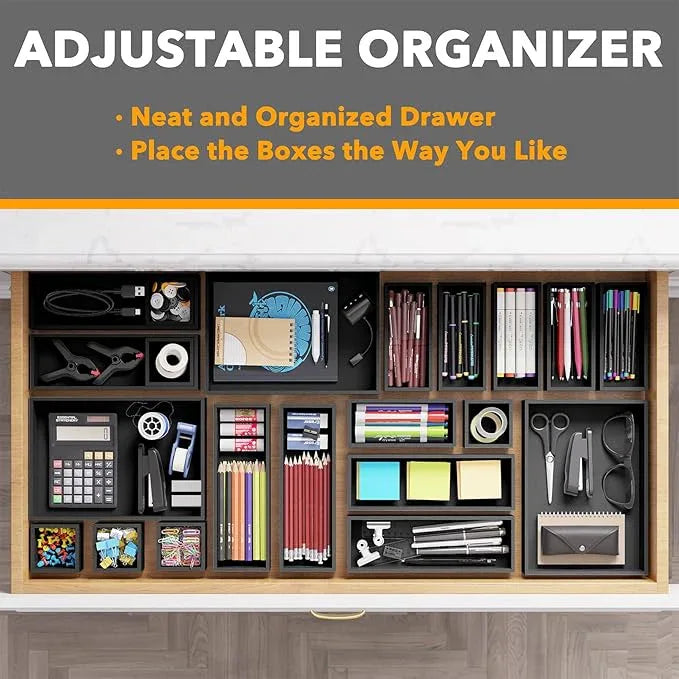 SpaceAid 21-Piece Bamboo Drawer Organizer Storage Boxes Set, Wood Tray Junk Drawer Organizers Multi-Use Divider Bins for Kitchen, Bathroom, Office Desk and Makeup Organization (21 Pack, Black) - ModernBath