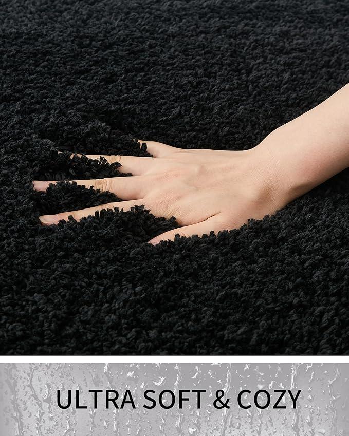 Ruggnovea Bathroom Rugs Non Slip Washable 70x24, Ultra Soft Thick Shaggy Absorbent Bath Mats, High Density Foam Latex Non Slip Backing Bath Rugs, Microfiber Bath Mats for Bathroom Floor&Sink,Black - ModernBath