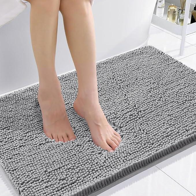 Smiry Luxury Chenille Bathroom Rugs 36x24, Extra Soft and Absorbent Shaggy Bath Mat, Machine Washable, Non-Slip Plush Carpet Runner for Tub, Shower, and Floor, Home Decor Accessories, Grey - ModernBath