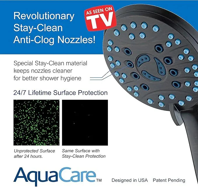 Hotel Spa AquaCare High Pressure 8-mode Handheld Shower Head - Anti-clog Nozzles, Built-in Power Wash to Clean Tub, Tile & Pets, Extra Long 6 ft. Stainless Steel Hose, Wall & Overhead Brackets - ModernBath