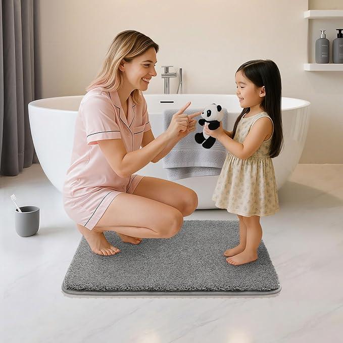 COSY HOMEER Bath Rugs for Bathroom Extra Thick - Anti-Slip Bath Mats Soft Plush Yarn Shaggy 100% Strong Mirco Polyeste Mat Living Room Bedroom Mat Floor Water Absorbent(Grey,24x36 - Inches) - ModernBath