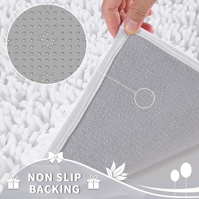 Yimobra Toilet Rugs U Shaped Washable, Extra Thick Soft Absorbent Chenille Contour Bathroom Rugs for Toilet 24x20 Inch, Quick Dry Non Slip Toilet Mat for Bath Floor, White - ModernBath