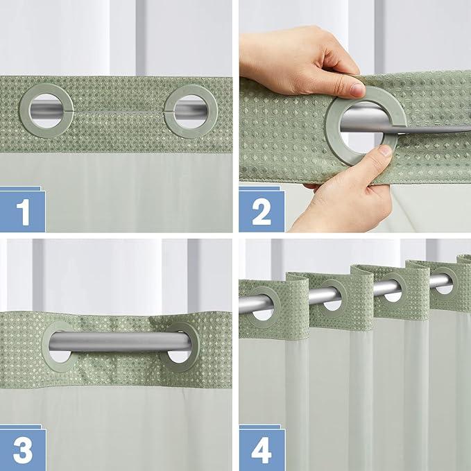 Furlinic Extra Long Waffle Weave No Hook Shower Curtain with Snap in Liner,Heavy Duty Textured Fabric Bathroom Curtains with Mesh Top Window,Waterproof & Machine Washable,Sage Green,71x96 Inch - ModernBath