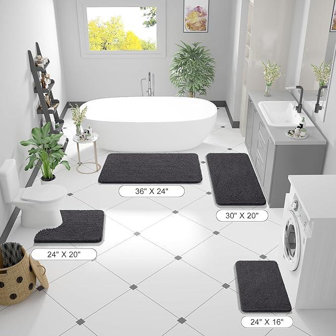 OLANLY Bathroom Rugs 40x32, Extra Soft Absorbent Chenille Bath Rugs, Rubber Backing Quick Dry, Machine Washable Bath Mats for Bathroom Floor, Tub and Shower, Home Decor Accessories, Dark Grey - ModernBath