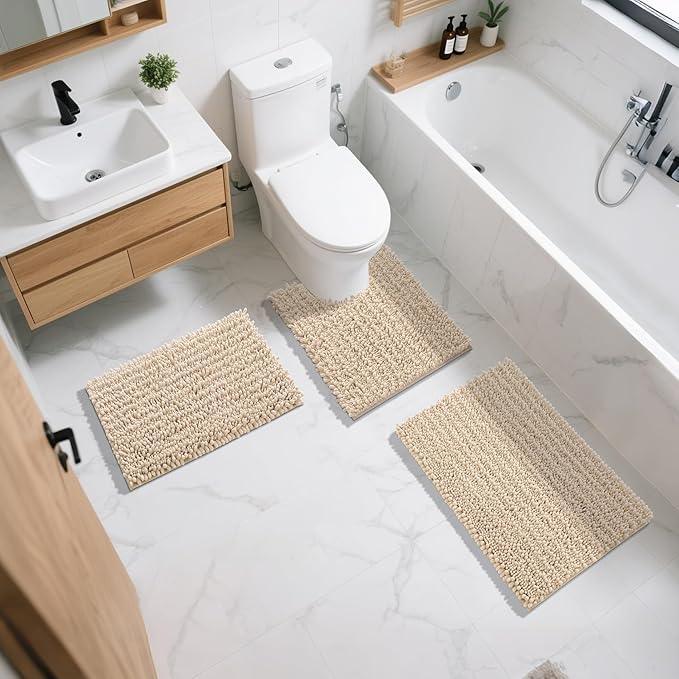 Yimobra Bathroom Rugs Non Slip Washable 32x20 Inch - Ultra Soft Absorbent Chenille Bath Mat, Quick Dry Shaggy Floor Carpet for Tub Shower, Light Brown Home Decor Accessories - ModernBath