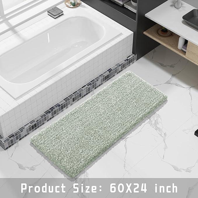 Yimobra Luxury Bathroom Rugs, Fluffy Bath Mats, Non Slip, Water Absorbent Microfiber, Machine Washable, Plush Runner Shower Rugs, Thick Matts for Bathroom Floor&Tub, 60"x 24", Light Green and White - ModernBath