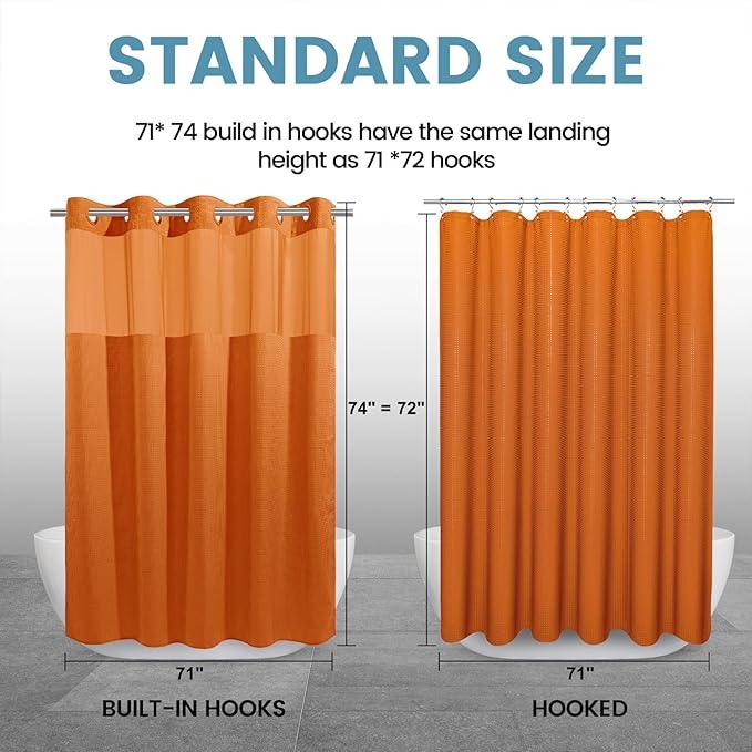 EUTXL Burnt Orange No Hook Shower Curtain with Snap in Liner,230GSM Waffle Weave Shower Curtains for Bathroom,71W x 74H - ModernBath