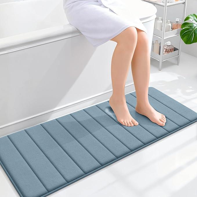 OLANLY Memory Foam Long Bathroom Rugs Runner 47x17, Super Soft Absorbent Bath Mat, Quick Dry, Machine Washable Shower Floor Rugs, Bathmat Carpet, Bathroom Home Decor Accessories, Airy Blue - ModernBath