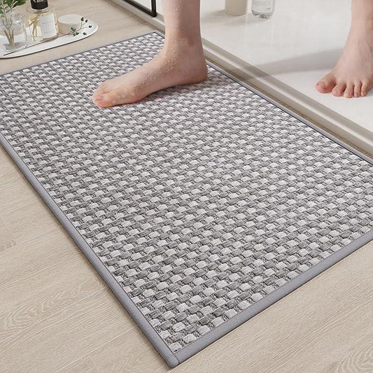 YDKGL Non Slip Bath Mat Bathroom Rugs, Soft Braided Ultra Thin Bath Mats, Super Absorbent Quick Dry Bath Rug Shower Mat, Rubber Backing, Fit Under Door Bathroom Floor, Machine Washable, Gray 16" x 24" - ModernBath