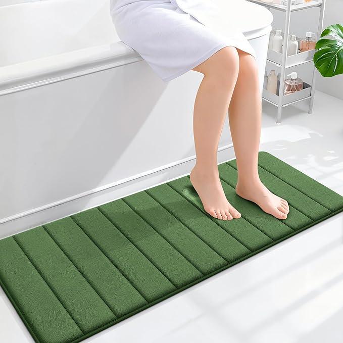 OLANLY Memory Foam Long Bathroom Rugs Runner 47x17, Super Soft Absorbent Bath Mat, Quick Dry, Machine Washable Shower Floor Rugs, Bathmat Carpet, Bathroom Home Decor Accessories, Olive Green - ModernBath