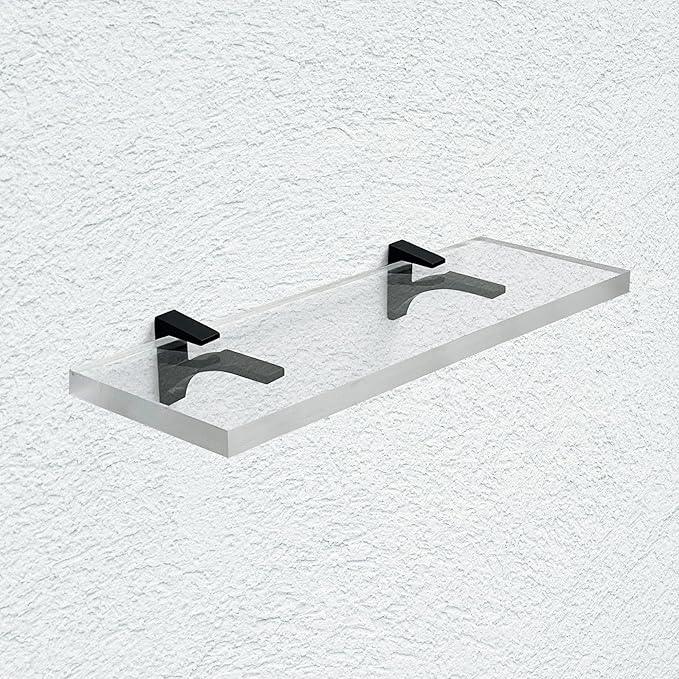 Clear Acrylic Shelf 6" W x 18" L, 3/4" Thick Floating Shelves for Wall, Bathroom, Bookshelf, Storage, Shower, Bedroom, Living Room, Office ‎Easy Installation with Screws and Black Finish Brackets - ModernBath