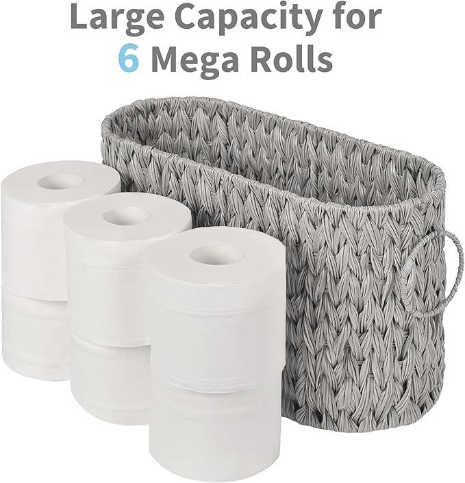 GRANNY SAYS Toilet Paper Storage, Toilet Paper Basket for Bathroom, 6 Mega Rolls Organizer Free Standing, Wicker Basket for Bathroom Storage, Grey - ModernBath