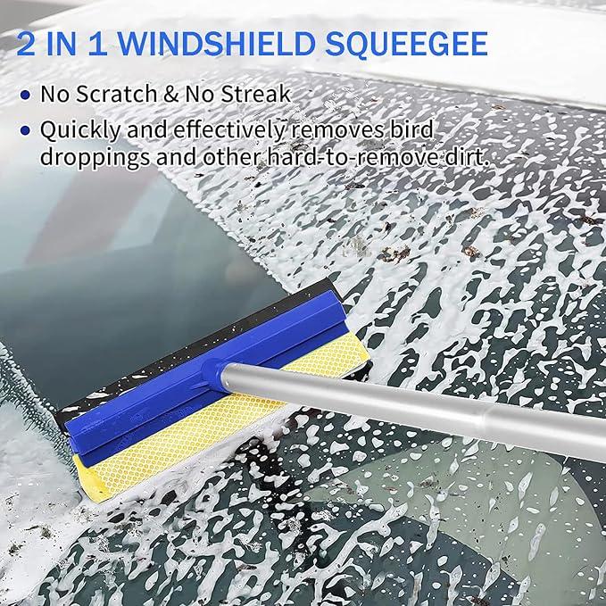 Wontolf 79'' Window Squeegee Cleaner Tool with Extension Pole, 4-in-1 Rotatable Streak-Free Squeegee for Window Cleaning Kit with Storage Bag, for Home, Indoor/Outdoor Windows, Car, Glass, Shower - ModernBath