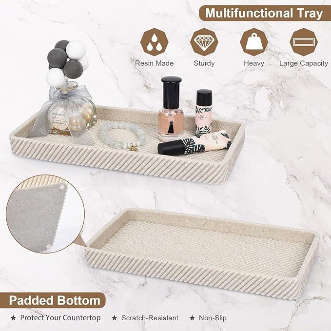 Beige Bathroom Accessories Set 4 Pcs - Toothbrush Holder,Lotion Soap Dispenser,Qtip Holder Dispenser,Vanity Tray for Countertop Vanity Organizer,Bathroom Accessory Set - ModernBath