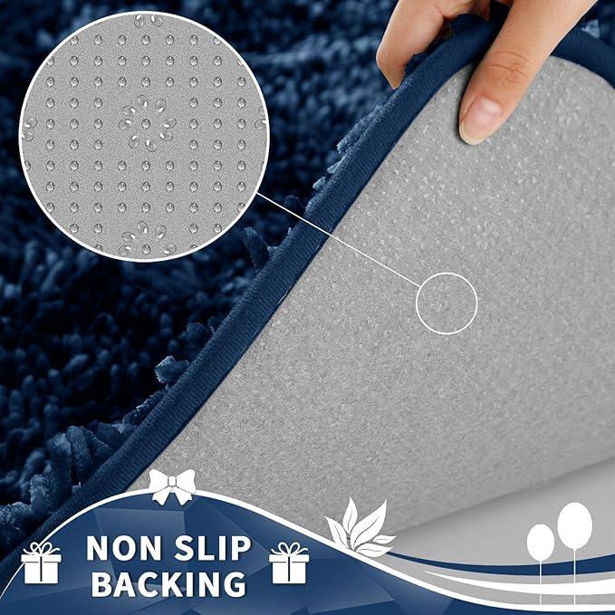 Yimobra Toilet Rugs U Shaped Washable, Extra Thick Soft Absorbent Chenille Contour Bathroom Rugs for Toilet 24x24 Inch, Quick Dry Non Slip Toilet Mat for Bath Floor, Navy Blue - ModernBath