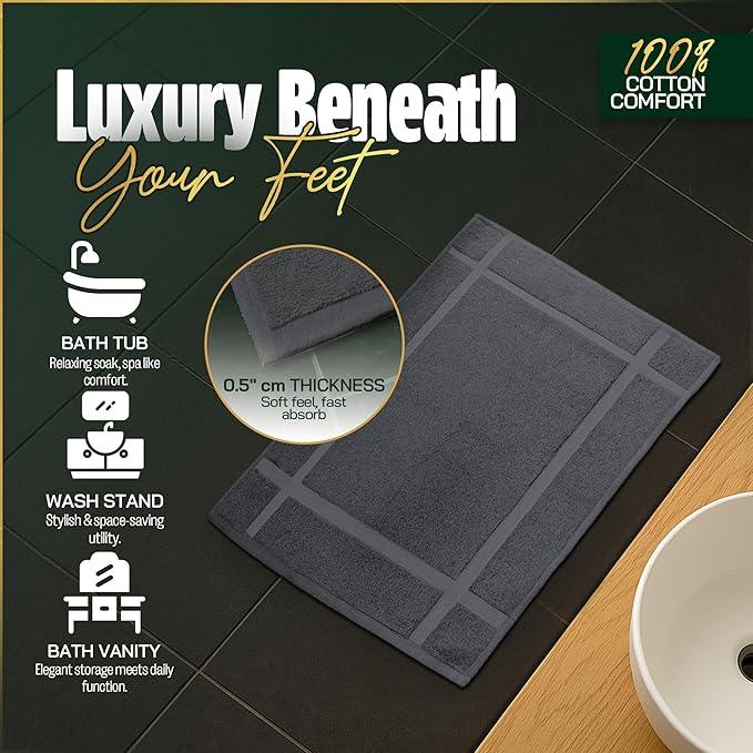 Pearl Linens 100% Ring Spun Cotton Bath Mat (Pack of 6) 18 x 25 Inch, Washable, Soft & Absorbent Terry Bathroom Floor Mat – Not Bathroom Rugs – Quick-Dry After Shower Bath Mat, 687 GSM, Grey - ModernBath