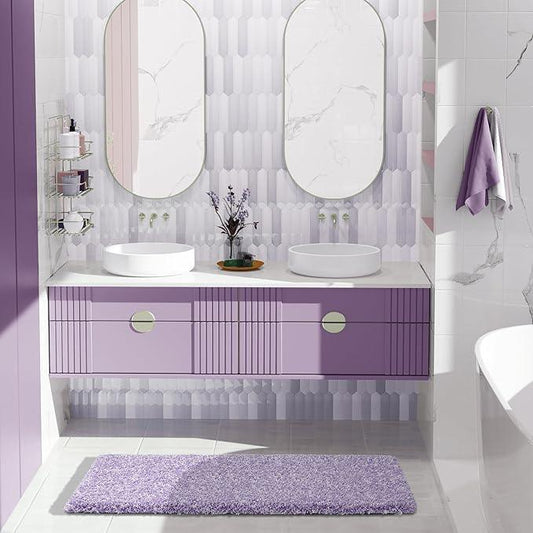 Yimobra Luxury Bathroom Rugs, Fluffy Bath Mats, Non Slip, Water Absorbent Microfiber, Machine Washable, Plush Runner Carpet Shower Rugs, Thick Matts for Bathroom Floor&Tub, 44"x 24", Purple and White - ModernBath