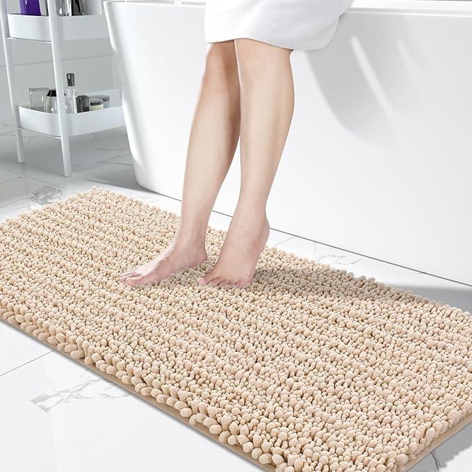 Yimobra Bathroom Runner Rug 60x24 Inch - Extra Long Non Slip Chenille Bath Mat, Soft & Absorbent, Machine Washable Shaggy Hallway Carpet for Vanity Tub Shower, Light Brown Home Decor Accessories - ModernBath