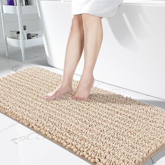 Yimobra Bathroom Runner Rug 60x24 Inch - Extra Long Non Slip Chenille Bath Mat, Soft & Absorbent, Machine Washable Shaggy Hallway Carpet for Vanity Tub Shower, Light Brown Home Decor Accessories - ModernBath