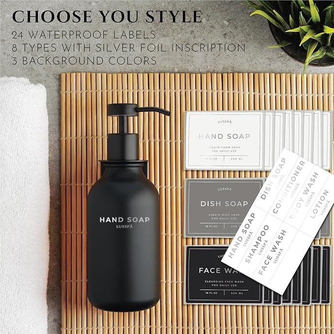 Shampoo & Conditioner Dispenser - Shower Soap Dispenser Wall Mounted - Set of 3 16.9 Oz Plastic Bottles with Pump & Holder - Shampoo Dispenser - Shower Dispenser Chamber No Drill (3 X Black) - ModernBath