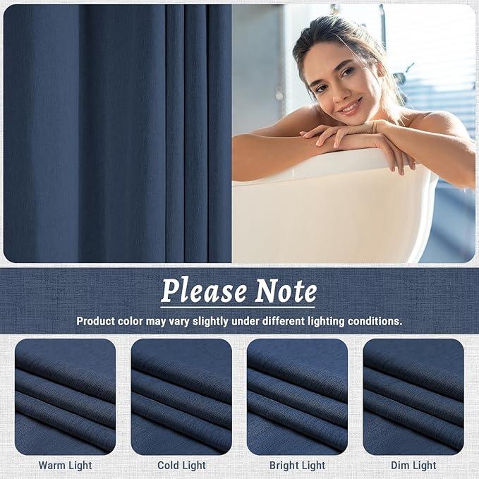 WONICY No Hook Navy Blue Shower Curtain and Liner, Linen-Look Polyester Textured Shower Curtain with Snap in Liner, Waterproof & Washable Bath Curtains for Bathroom, 71Wx74H - ModernBath