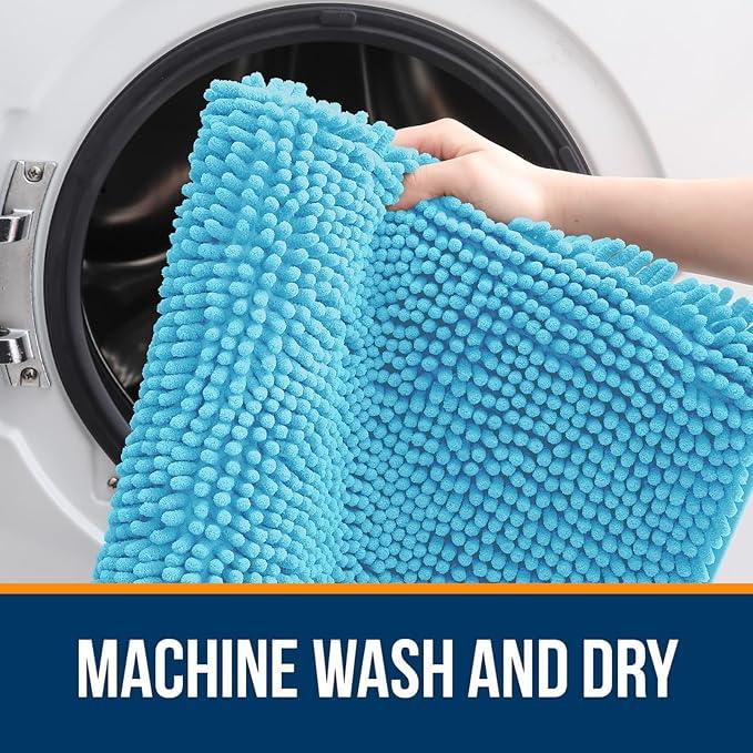 OLANLY Bathroom Rugs 47x24, Extra Soft Absorbent Chenille Bath Rugs, Rubber Backing Quick Dry, Machine Washable Bath Mats for Bathroom Floor, Tub and Shower, Home Decor Accessories, Sky Blue - ModernBath