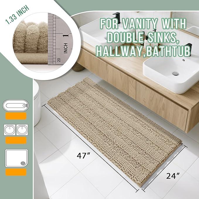 Yimobra Bathroom Rug Mat 47 x 24, Non Slip and Super Absorbent Bath Mat,Machine Washable Quick Dry,Ultra Plush Chenille Shower Rugs for Bathroom Floor Sink Tub and Shower Outside,Camel - ModernBath