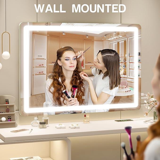 ROLOVE Vanity Mirror with Lights, 32" x 22" Large Lighted Vanity Mirror with Dimmable 3 Modes, LED Makeup Mirror, Touch Screen Control, USB Charging Port, Tabletop or Wall-Mounted - ModernBath