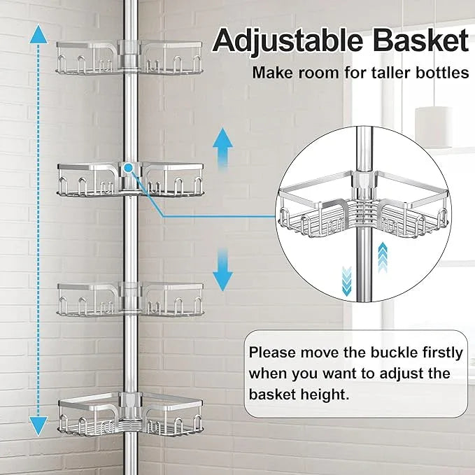 Corner Shower Caddy Tension Pole,39-113 inch Adjustable Rustproof Floor Standing Bathroom Shower Organizer Shelf with 4 Basket for Bathtub,Inside Shower Shampoo Storage Silver - ModernBath