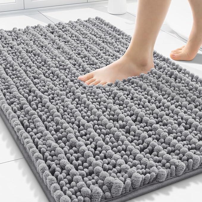Smiry Bathroom Rugs Mat 30x20, Extra Soft Absorbent Chenille Bath Rugs, Non Slip Rubber Backing Machine Washable Quick Dry Bath Mats for Bathroom Floor, Tub, Shower, Home Decor Accessories, Grey - ModernBath