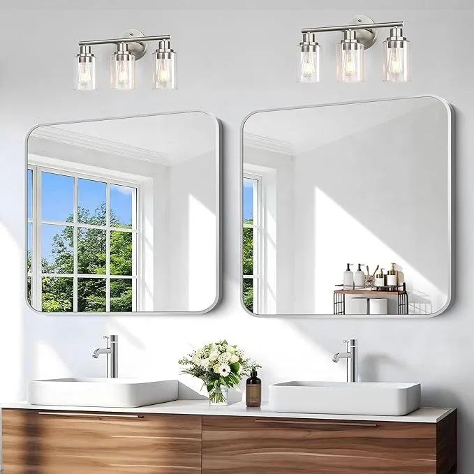 CIVENO Silver Bathroom Mirror, 36 x 36 Inch Square Mirrors for Wall, Aluminum Metal Framed Vanity Mirror, Rounded Corner Wall Mounted Mirror for Over Sinks Living Room Bedroom Entryway - ModernBath