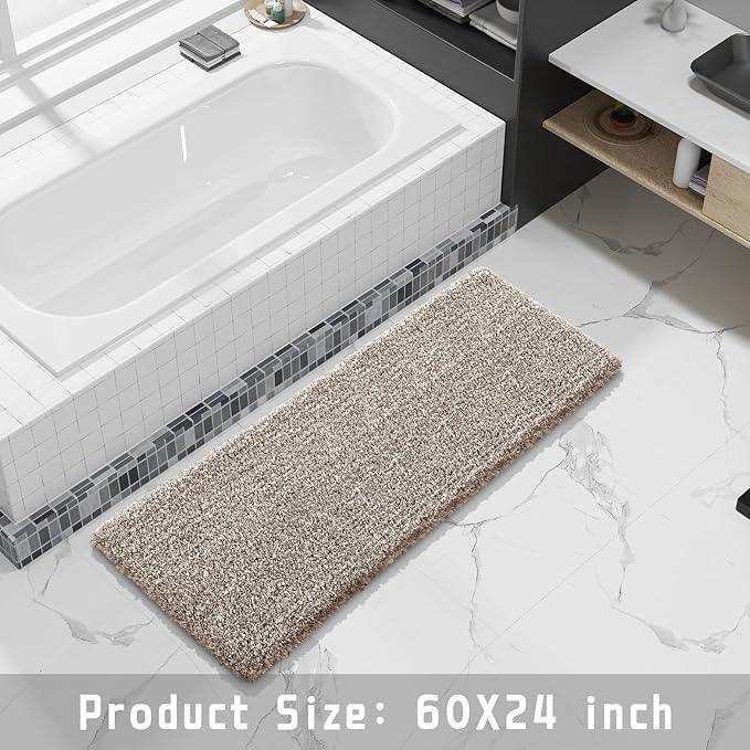 Yimobra Luxury Bathroom Rugs, Fluffy Bath Mats, Non Slip, Water Absorbent Microfiber, Machine Washable, Plush Runner Shower Rugs, Thick Matts for Bathroom Floor&Tub, 60"x 24", Light Brown and White - ModernBath