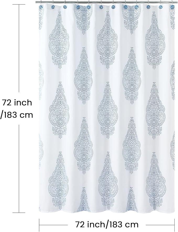 BESTRIPES Fabric Shower Curtain, White and Blue Paisley Damask Medallion Print Shower Curtains for Bathroom, 72" W x 72" H - ModernBath