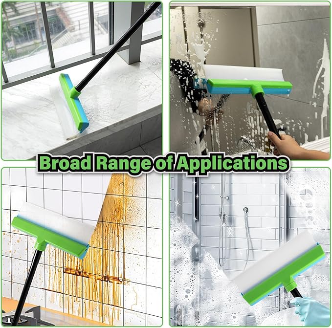 Gomake ‌11'' Cleaning Squeegee with 20-63 Inch Telescopic Long Handle for Shower Glass Door,Car Windshield, Window, Mirror, Bathroom,Countertop,Floor Cleaning